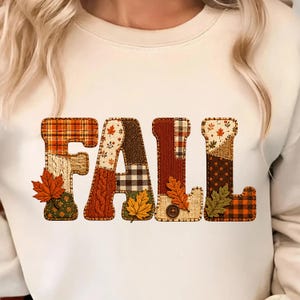 Fall Patchwork Word PNG SVG, Cozy Autumn Quilted Letters Sublimation Design, Farmhouse Plaid Fall Sign PNG for Shirt, Mug, Cricut Craft