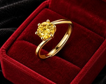 Yellow Zircon Ring, Gold Plated Band, Faceted Gemstone, Minimalist Statement Jewelry