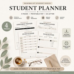 Assignment Planner Printable, Homework Tracker, Student Study Planner PDF, College Assignment Log, Exam Planner Bundle, US Letter