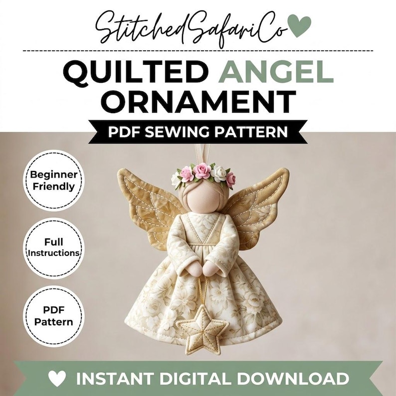 Easy Fabric Angel Ornament Sewing Pattern PDF | Quilted Christmas Angel ...