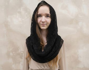 Velo de capilla Infinity negro - Mantilla de encaje para la Santa Misa