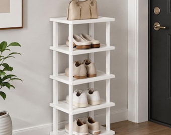 5 Tier Shoe Rack, White Wooden Shoe Organizer, Entryway Shoe Storage, Small Space Shoe Shelf, Closet Organizer, Narrow Shoe Rack