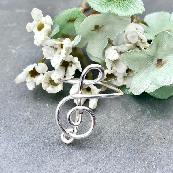 Treble Clef Ring G Clef Ring Musique Note Ring Musique Note Bijoux Réglables Anneau Argent Bijoux Faits main Wire Wire Jewelry Gift Idea