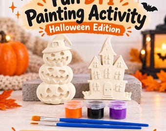 Halloween Plaster Painting Kit – Pumpkin, Witch, Haunted House Figures (DIY Craft Activity)