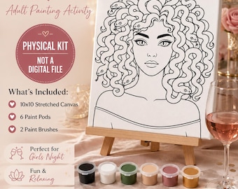 Adult Sip & Paint Kit, 10x10 Medusa Canvas, Party Activity (Physical Kit)