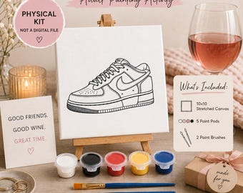 Sneaker Sip and Paint Kit for Adults, 10x10 Pre-Drawn Canvas