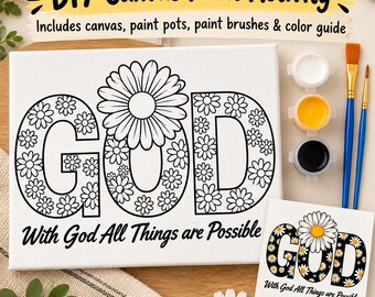 DIY Faith Paint Kit, With God All Things Are Possible, 8x11 Canvas Floral