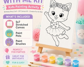Paint With Me Kids Canvas Kit, 5x7 Party Activity, DIY Painting Craft