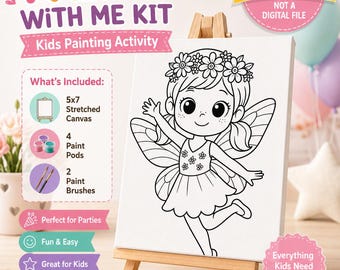 Paint With Me Kids Canvas Kit, 5x7 Party Activity, DIY Painting Craft