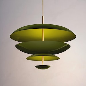 Luxury 1950s Mid-Century Modern Cosmic 4-Light Chandelier / OLIVE | Italian Brass Multi-Tier Pendant Ceiling Light for Dining, Living Room