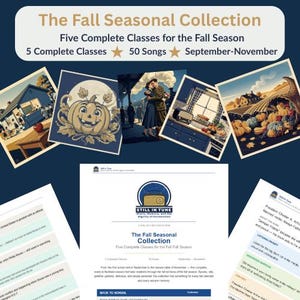 Könnte beinhalten: Die Herbst-Saison-Kollektion umfasst fünf komplette Kurse, 50 Lieder und Materialien für den Zeitraum von September bis November. Das Set enthält fünf illustrierte Karten mit herbstlichen Motiven sowie ausgedruckte Unterrichtspläne.