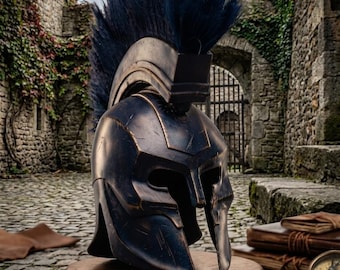 Replica dell'elmo di Re Agamennone / Armatura da guerriero greco spartano in scala 18 gauge / Maschera da collezione per cosplay e pezzo medievale da esposizione