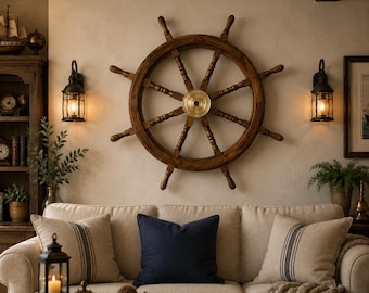 Volante de barco de latón macizo hecho a mano en madera / Volante náutico de 36 pulgadas / Arte de pared costero Regalos para capitanes /