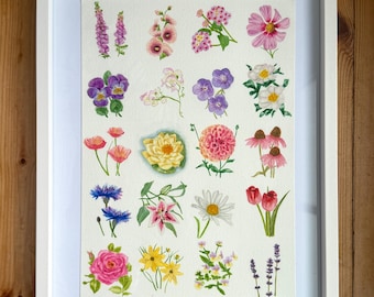 Illustrazione floreale ad acquerello "Estratti botanici estivi" / Stampa in formato A5