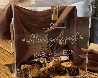 Hochzeitspost Acrylbox * für Geldgeschenke und Karten zur Hochzeit, -graviert - *Blickfang auf jeder Hochzeit* 25,5x25,5 x 25,5 cm