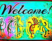 Kokopelli Welcome Distressed All Weather 8x12 Metal Sign Made In USA Rustic Southwest New Mexico Santa Fe Taos Navajo Zuni Arizona Route 66