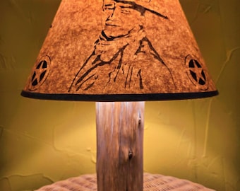 Rustic Cedar Lamp With John Wayne Shade Included! Proudly Hand-Crafted In The USA! Perfect For Your Ranch Western Cowboy Yellowstone Lodge