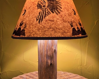 Rustic Cedar Lamp With Big Chief Shade Included! Proudly Hand-Crafted In The USA Perfect For Native American Lodge Southwest Log Cabin Decor