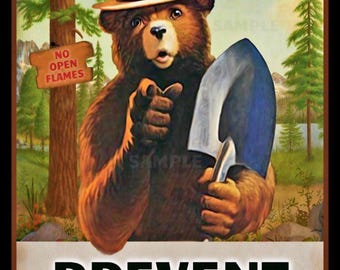 8"x12" Metal Sign Smokey Bear Sign Made in USA U.S. Forest Service Rustic Log Cabin Lodge Decor Vintage Design