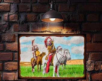 Native American Chief On Horseback! Distressed All Weather 8x12 Metal Sign! Log Cabin Medicine Man Indian Chief Lodge Tipi Ranch Decor