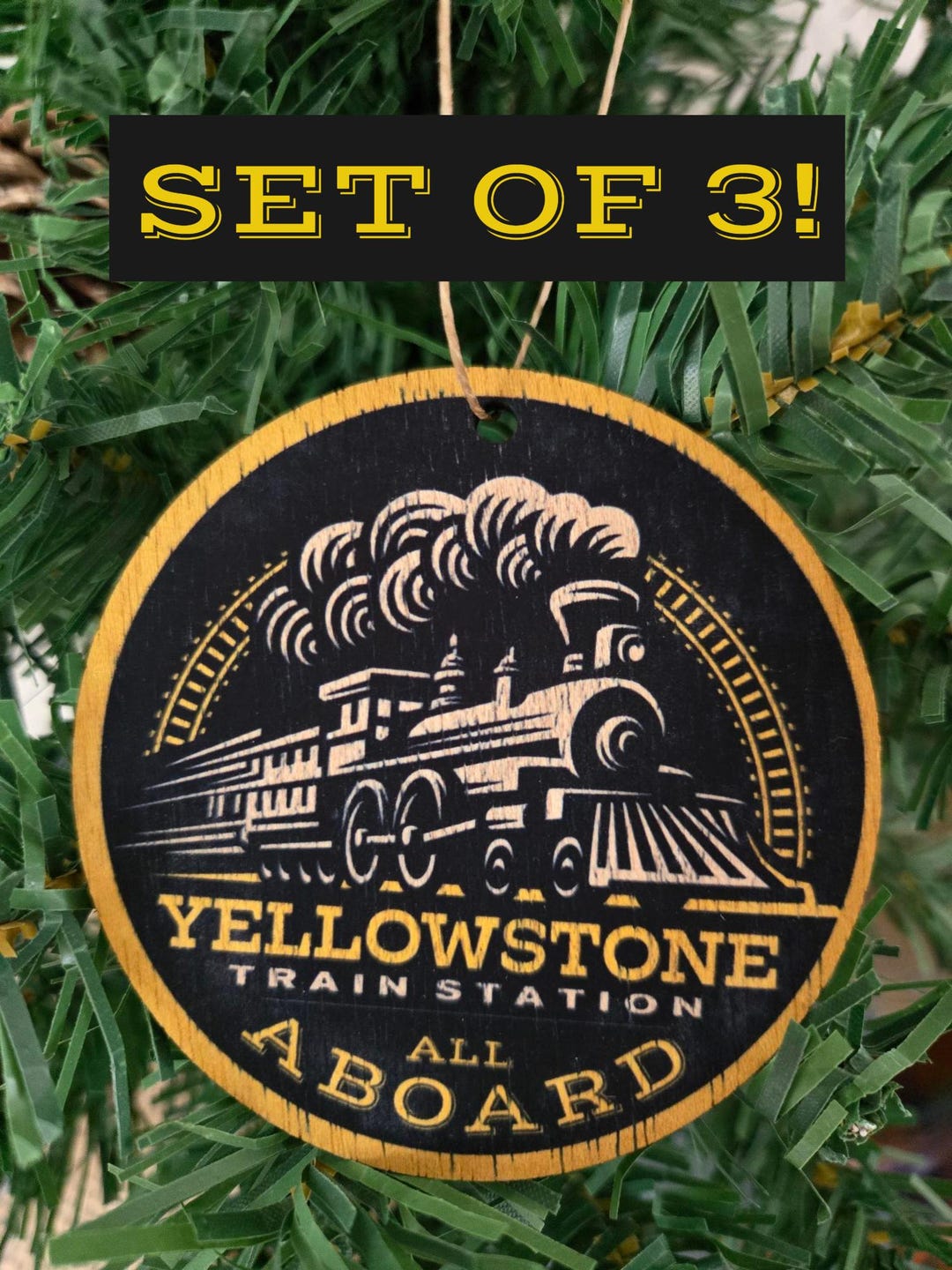 Yellowstone Dutton Ranch Rip Train Station SET OF 3! Yellowstone Train Station Wood Ornaments! Made in USA! Rustic ...