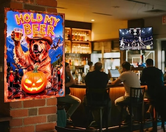 World's Greatest Halloween Signs! Made In USA 8"x12" Distressed All Weather Metal Hold My Beer Haunted House Prop Costume Bar Man Cave Decor