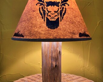 Rustic Cedar Lamp With Buffalo Shade Included! Proudly Hand-Crafted In The USA! Perfect For Native American Lodge Southwest Log Cabin Decor