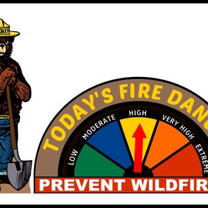 Letrero de peligro de incendio Smokey Bear con esfera ajustable. Fabricado en EE. UU. Edición limitada. Licencia oficial. Cabaña rústica de madera del Servicio Forestal de EE. UU.