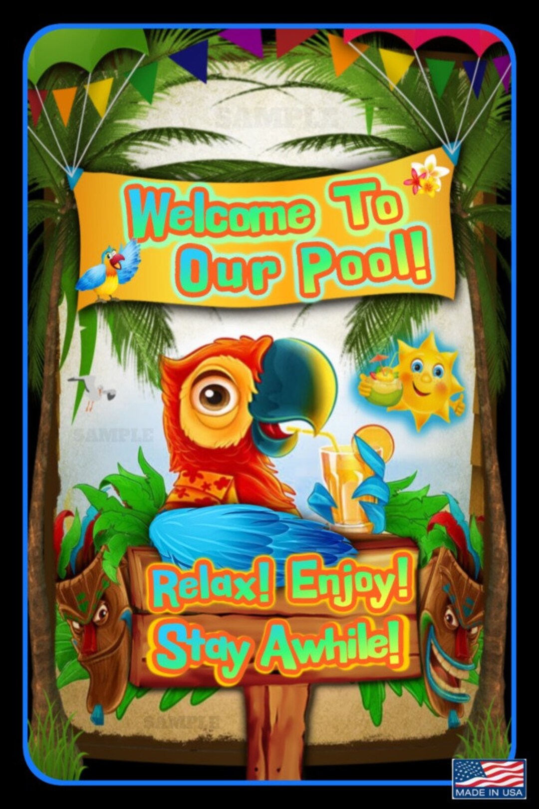 Welcome to Our Pool Outdoor Metal 8x12 Sign Tiki Bar Luau Man Cave