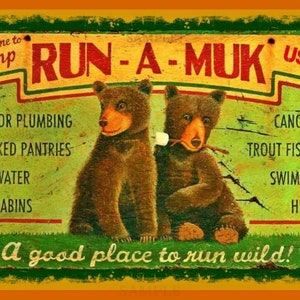 Camp Run A Muk Sign 8x12 Metal Sign Summer Camp Lake House Camping RV Tent Camp Fire Rustic Bear Welcome