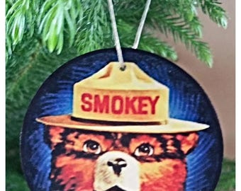 SET OF 3!  Smokey Bear  Limited Edition Wood Ornaments! Made In USA! Old World Rustic Christmas! Lodge Primitive Log Cabin Forest Service