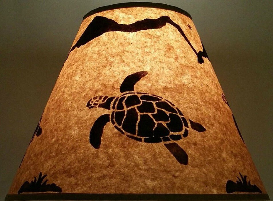 Rustic Hawaiian Honu Sea Turtle Lamp Shade 12 Inch Bottom Diameter 9 Slant 5 Top Log Cabin Lodge Furniture Decor