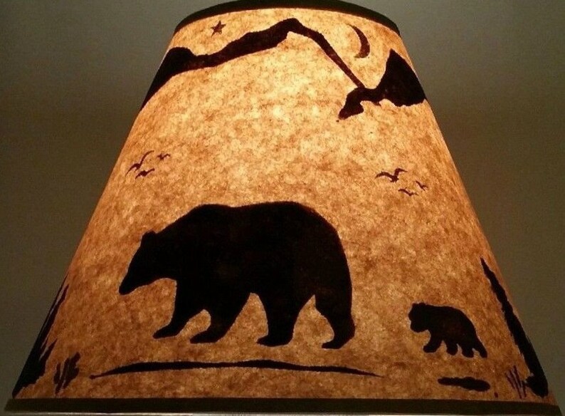 Rustic Bear Lamp Shade 12 Inch Bottom Diameter 9 Slant 5 Top Log Cabin Ski Lodge Furniture Alaska Decor