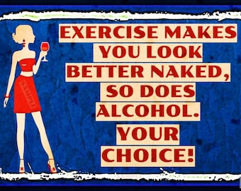 EXERCISE NAKED! Made in USA! Funny Metal Sign 8"x12" Distressed Woman Cave She Shed Decor Man Cave Tiki Bar Lounge Happy Hour Home Gym