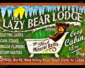 Welcome To Our Cabin Lazy Bear Distressed All Weather Metal 8x12 Sign Rustic Log Cabin Lodge Primitive Decor Furniture Ski Chalet Mountains