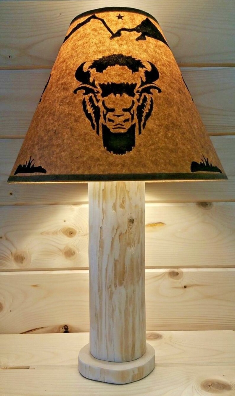 Rustic Buffalo Cedar Table Lamp Authentic Western Red Free Parchment Shade Cabin Lodge Log Furniture Native American Decor