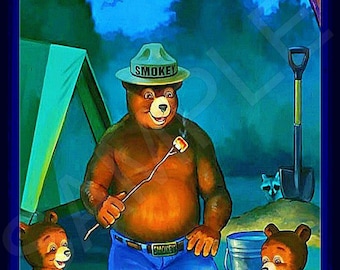 Smokey Bear Campfire Sign Made in USA Limited Edition Officially Licensed U.S. Forest Service Rustic Log Cabin Lodge
