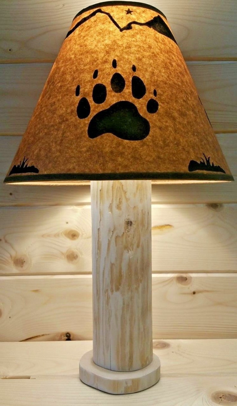 Rustic Bear Paw Cedar Table Lamp Authentic Western Red Free Parchment Shade Cabin Ski Lodge Log Furniture Northwoods Decor