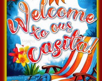 World's Greatest Signs! Welcome To Our Casita ! All Weather 8"X12" Metal Sign Made in USA Happy Hour Luau Pool Beach Tiki Bar Hot Tub Decor