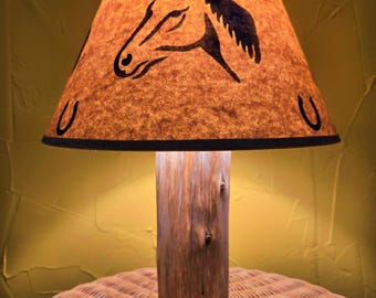 Rustic Cedar Lamp With Horse Shoe Shade Included! Proudly Hand-Crafted In The USA! Perfect For Your Ranch Cowboy Lodge Log Cabin Decor