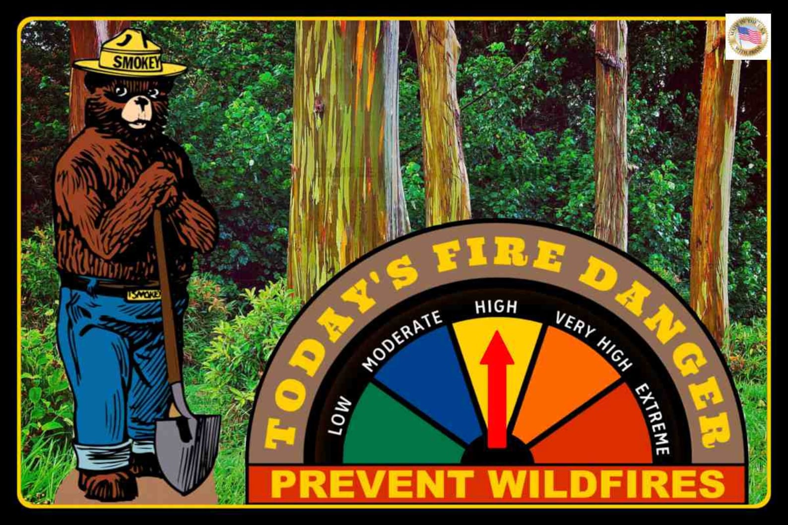 Smokey Bear Hawaiian Forest Fire Danger Sign With Adjustable Etsy