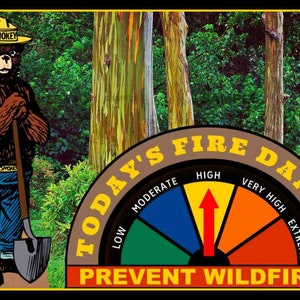 Señal de peligro de incendio forestal hawaiano Smokey Bear con esfera ajustable. Fabricada en EE. UU. Edición limitada. Licencia oficial del Servicio Forestal de EE. UU.