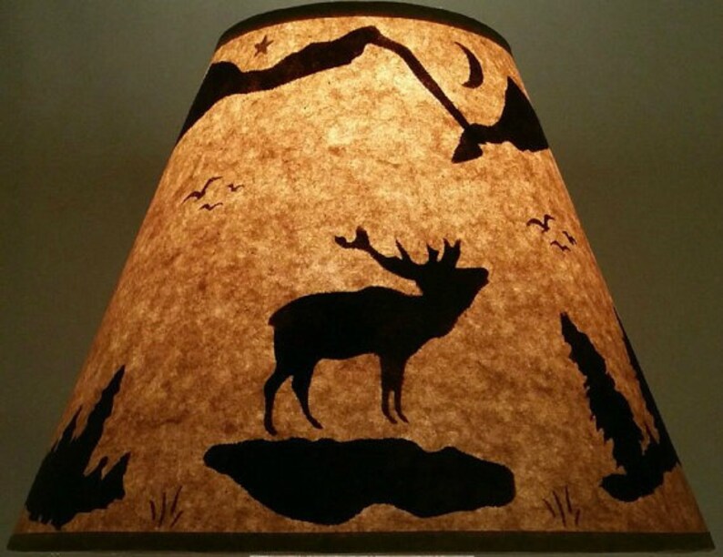 Rustic Elk Lamp Shade 12 Inch Bottom Diameter 9 Slant 5 Top Log Cabin Furniture Decor Hunting Lodge