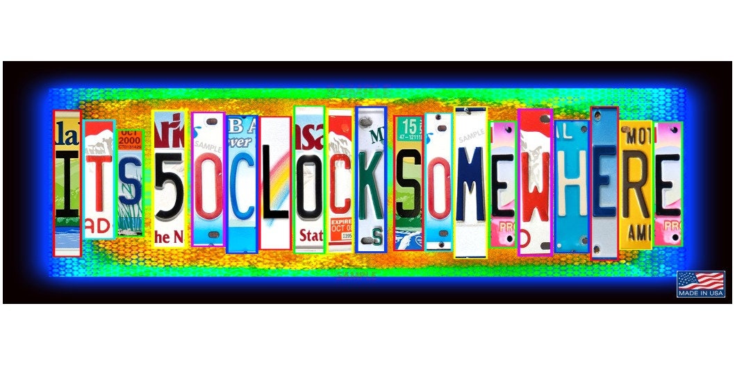Tiki Bar Sign Mini Street Sign All Weather 4"X12" Metal Made in USA! 5 O'Clock Somewhere Tiki Bar Happy Hour Luau Pool Beach Hot Tub Decor