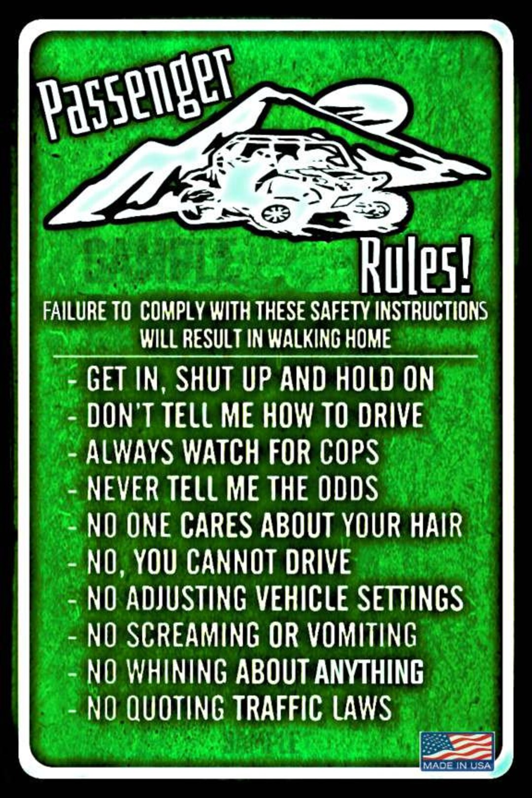 Off Road Rules Distressed All Weather Metal 8x12 Sign USA Made Polaris