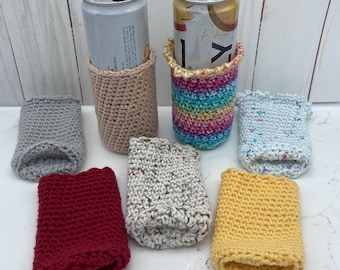 Skinny Can Cosy - handgemaakt, herbruikbaar gehaakt 100% katoen