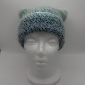 Teen/Child Small Cat Ear Teal Blue Soft Crochet Beanie Hat