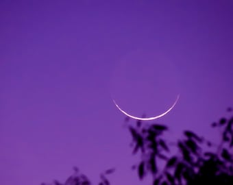 The Old Moon in the New Moon's Arms by Catherine Roché, Astronomy, Crescent Moon, Landscape Photography, Sunset Photography, Fine Art