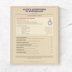 Alice in Wonderland - Lewis Carroll First Edition Census Poster, Book Lover Gift image 1