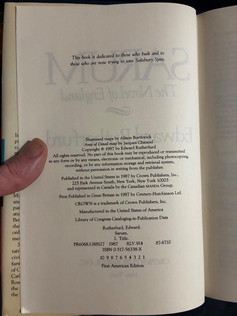 Sarum von Edward Rutherfurd, 1987, Erstausgabe, erster Druck, nahezu neuwertig/nahezu neuwertig Bild 3